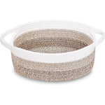 ABenkle small woven cotton storage basket front view in mixed brown
