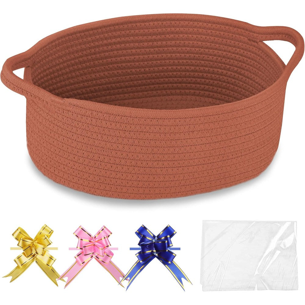 COMSE small woven basket autumn glaze front view for home organization