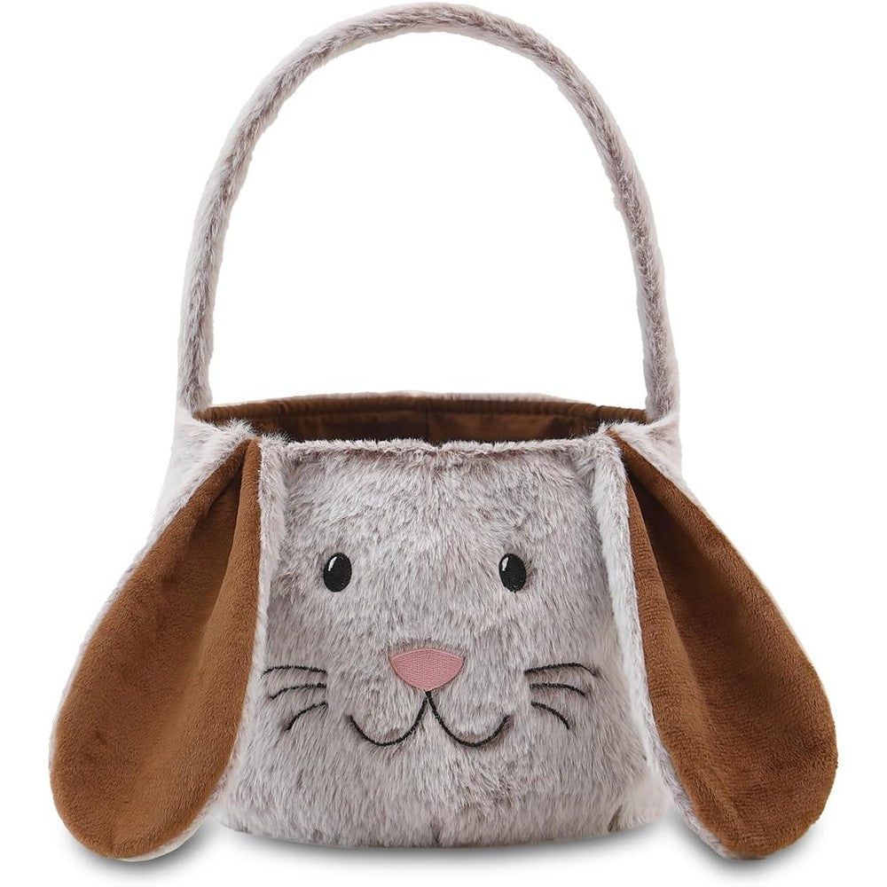 THOVSMOON Easter Bunny Basket front view plush festive egg hunt bag