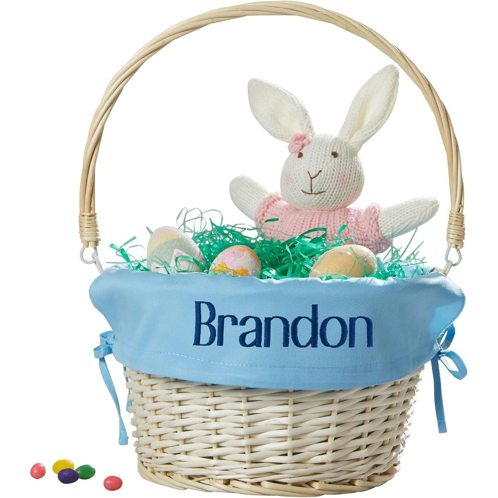 Personalization Universe Personalized Willow Easter Basket front view featuring light blue embroidered liner