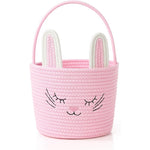 YMhoart woven cotton bunny easter basket front view pink storage hamper