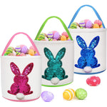TURNMEON Canvas Easter Bunny Baskets three pack front view for kids egg hunt