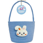 XENTUMI woven Easter basket front view showing blue cotton rope and felt bunny detail