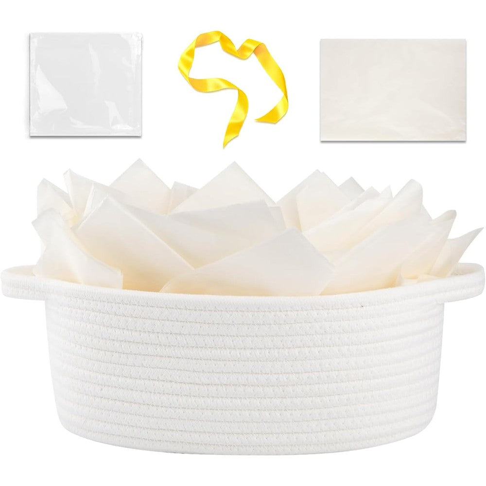 OIAHOMY small white woven gift basket front view