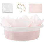 OIAHOMY small woven cotton gift basket front view in pink and white