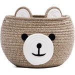 CherryNow cotton rope baby basket front view showing cute bear face design.