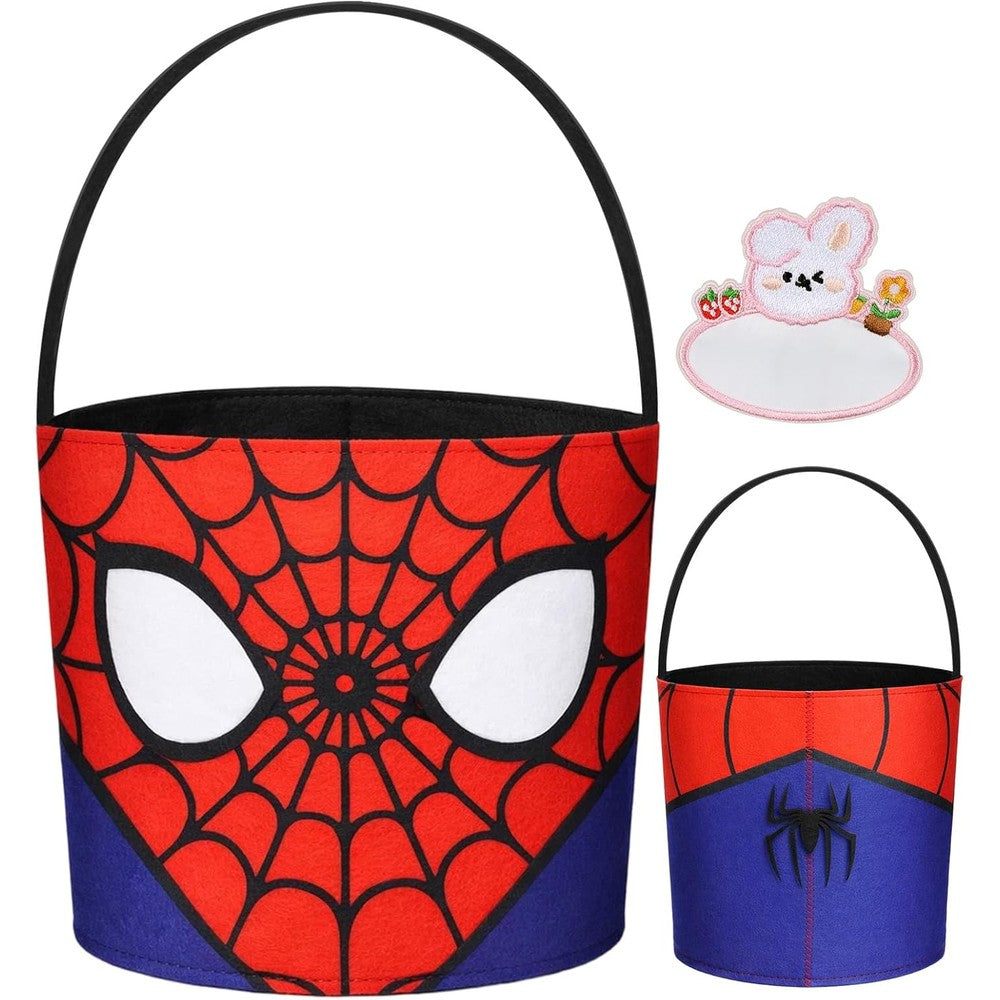 JMHACHY spider web felt easter basket front view showcasing the red and black design