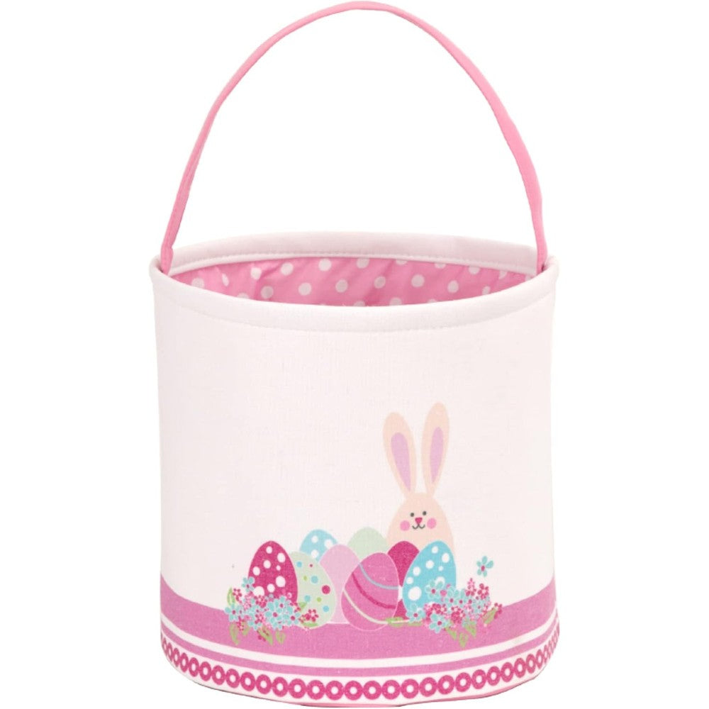 LessMo Easter Bunny Basket front view pink canvas tote bag for kids