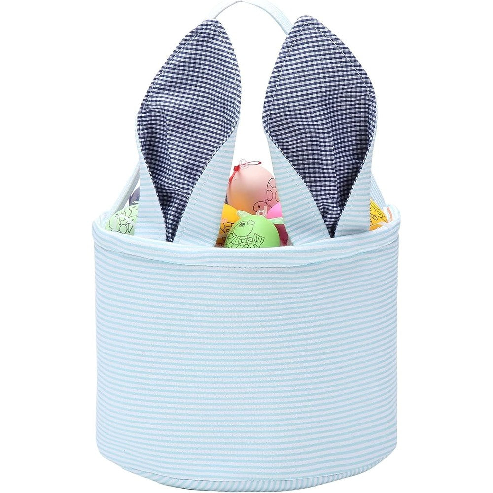Leziazany seersucker Easter basket front view for kids egg hunt