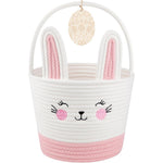 OIASKET personalized easter bunny basket front view showing pink and white woven cotton design