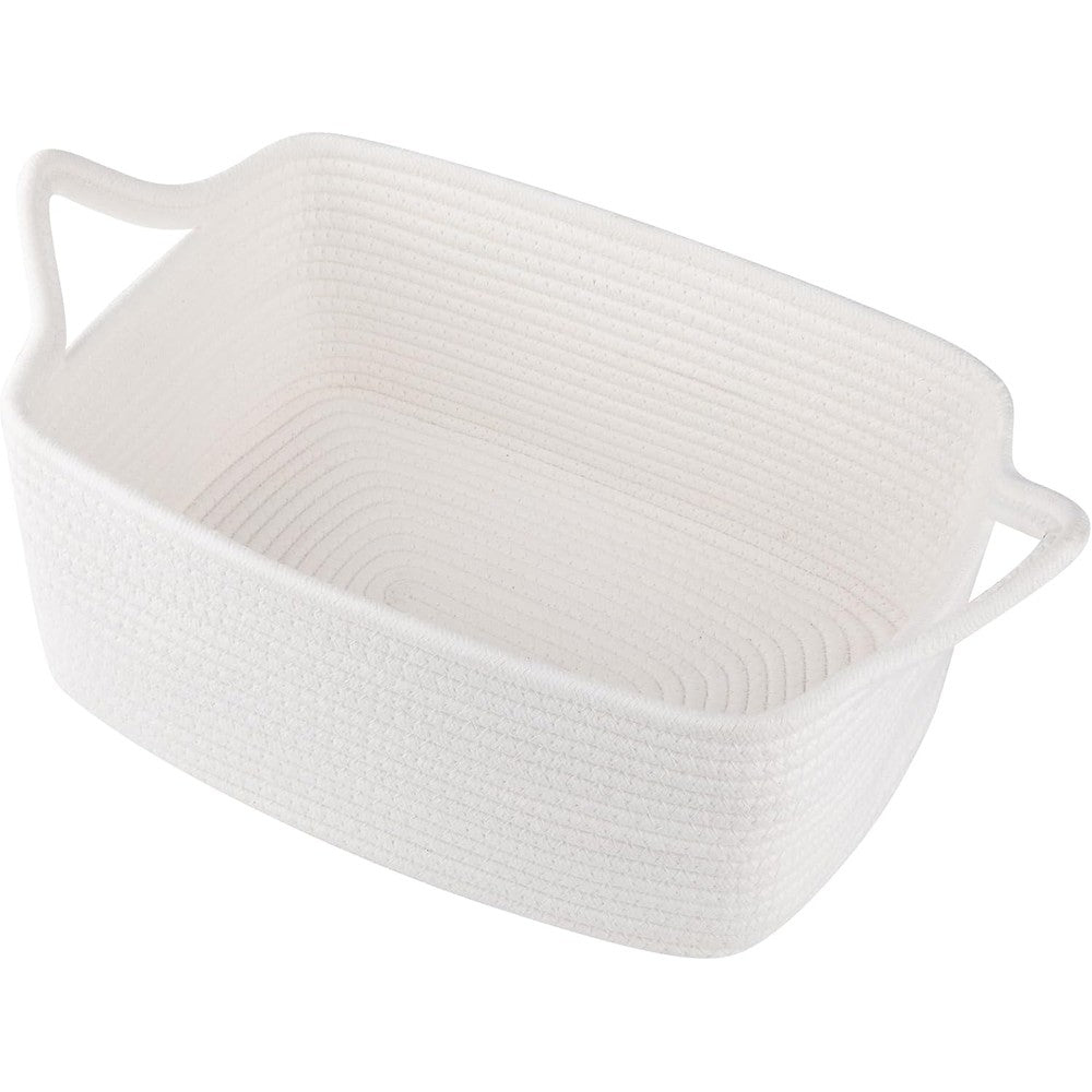 OIAHOMY woven cotton rope basket front view showing white rectangular storage container.