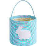 Embrunioice Bunny Easter Basket front view blue gingham pattern fabric bag