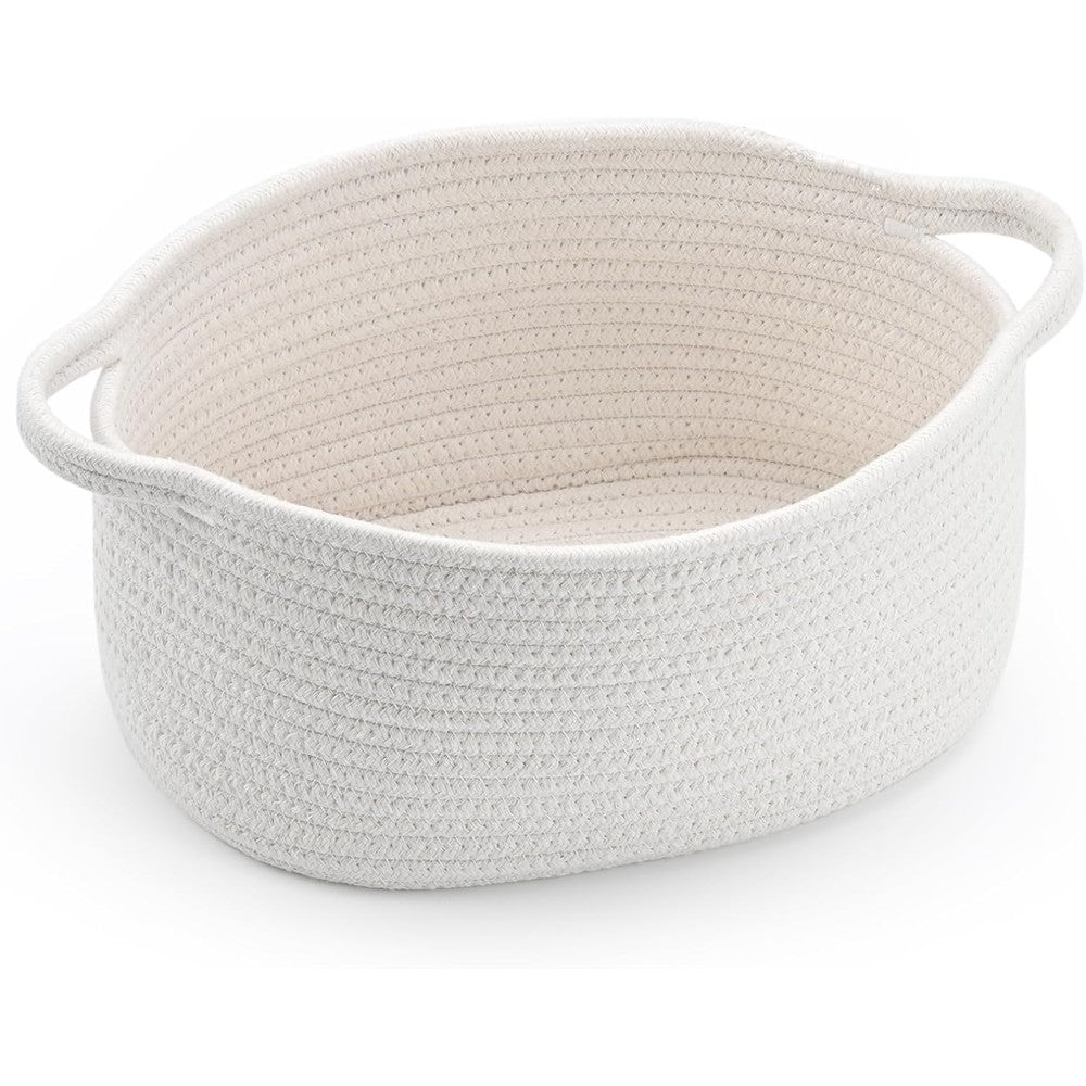 Happyiren woven cotton rope basket front view displaying natural handmade cream color texture.