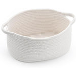Happyiren woven cotton rope basket front view displaying natural handmade cream color texture.