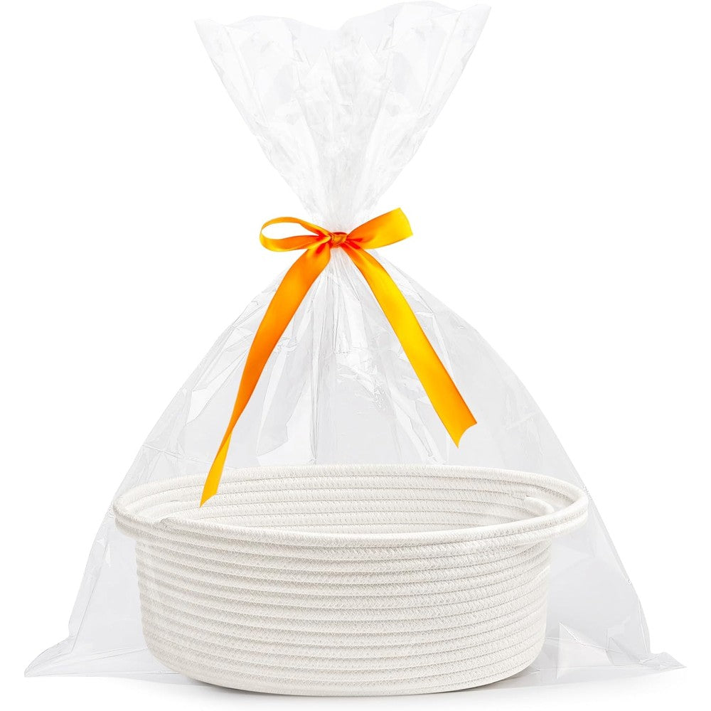 Pro Goleem small woven basket white front view for premium home organization.