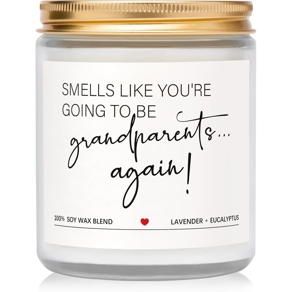 Quaintir grandparents pregnancy announcement candle front view showing text