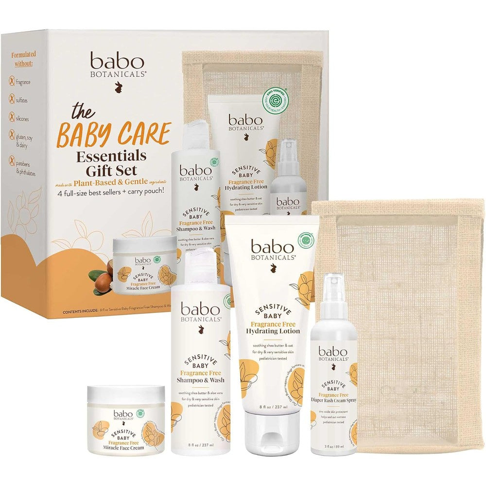 Babo Botanicals Baby Care Essentials Gift Set front view of premium baby skincare box
