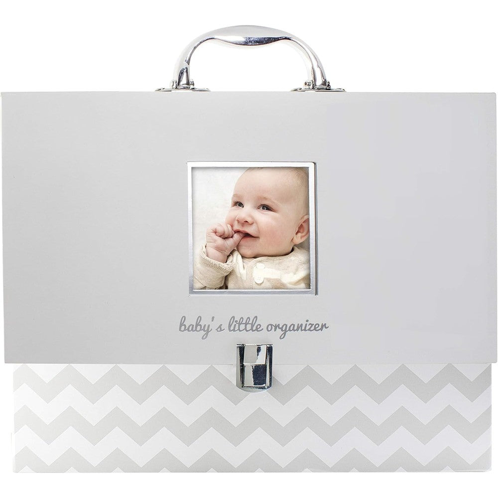 Pearhead baby briefcase and document organizer front view gray chevron