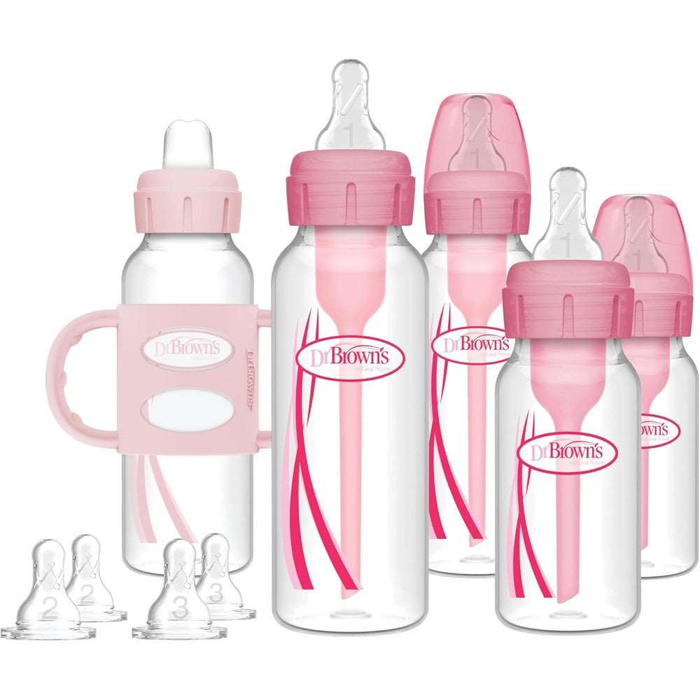 Dr. Brown's Baby First Year Transition Pink Bottle Gift Set front view