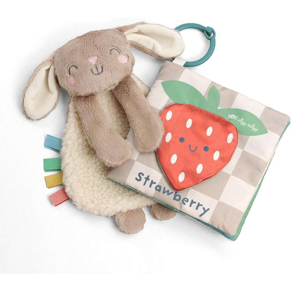 Itzy Ritzy bunny lovey and crinkle book gift set packaged front view