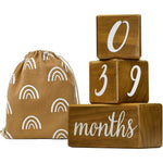 Pondering Pine natural pine wood baby milestone blocks front view