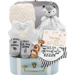 Fvntuey baby boy gift basket set with blue vintage suitcase