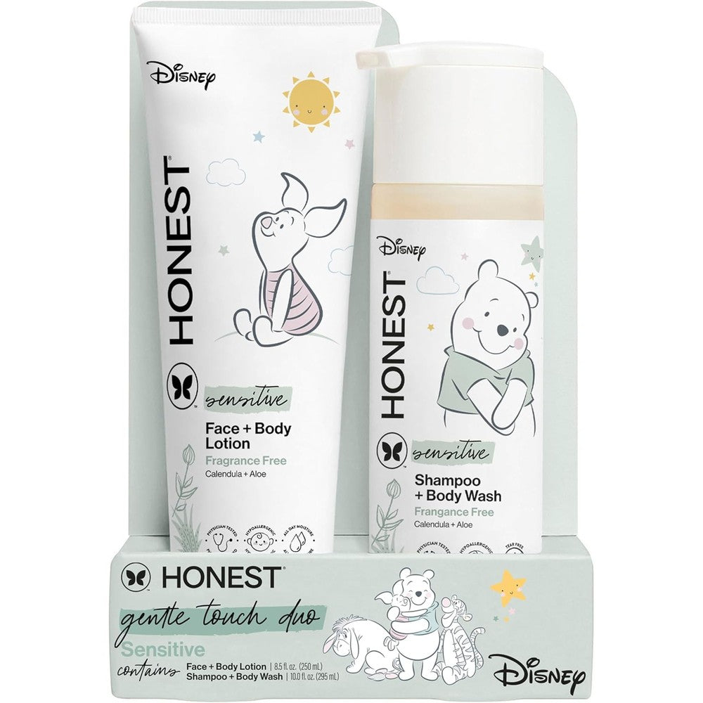 The Honest Company Disney Winnie the Pooh baby shampoo and lotion bundle front view