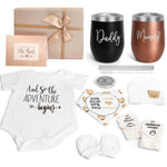 Suhctuptx new mom and dad gift set front view featuring tumblers and baby gear