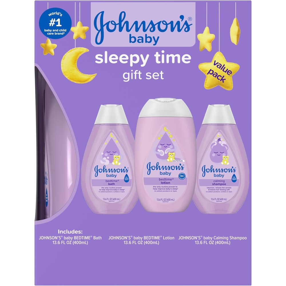 Johnson's Baby Sleepy Time Gift Set front view with three bottles