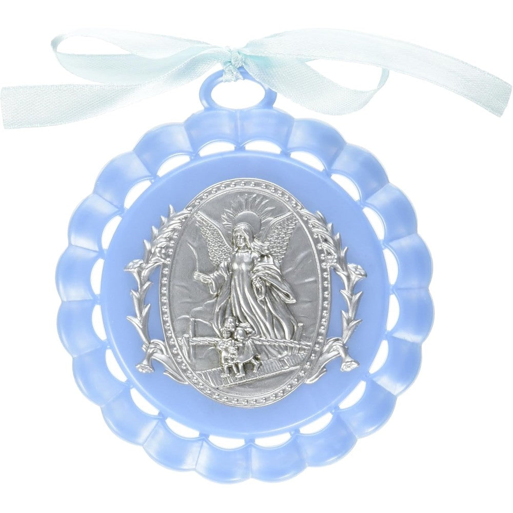 Roman Guardian Angel blue cradle medal front view