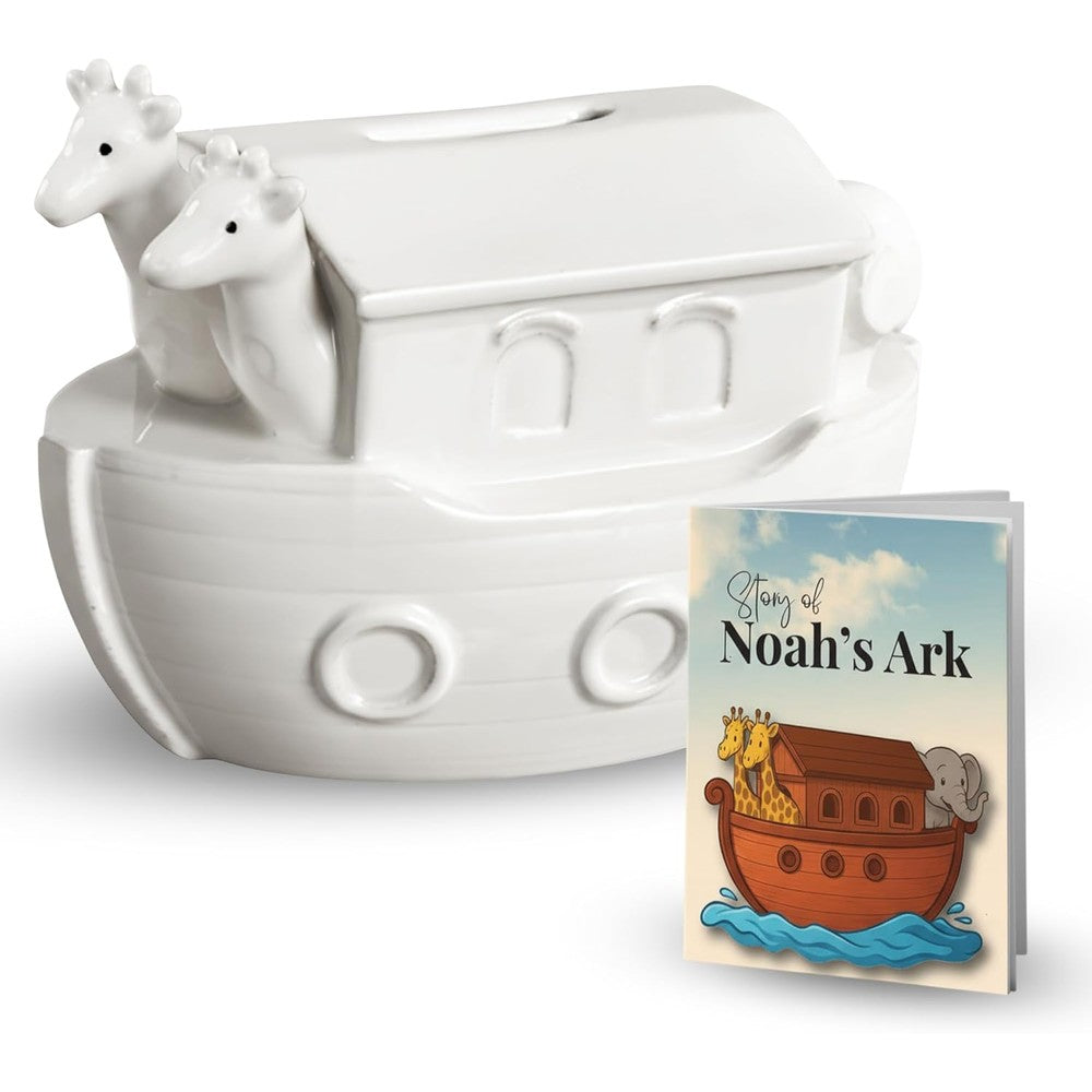 BACROS Noahs Ark ceramic money bank front view authentic baptism keepsake