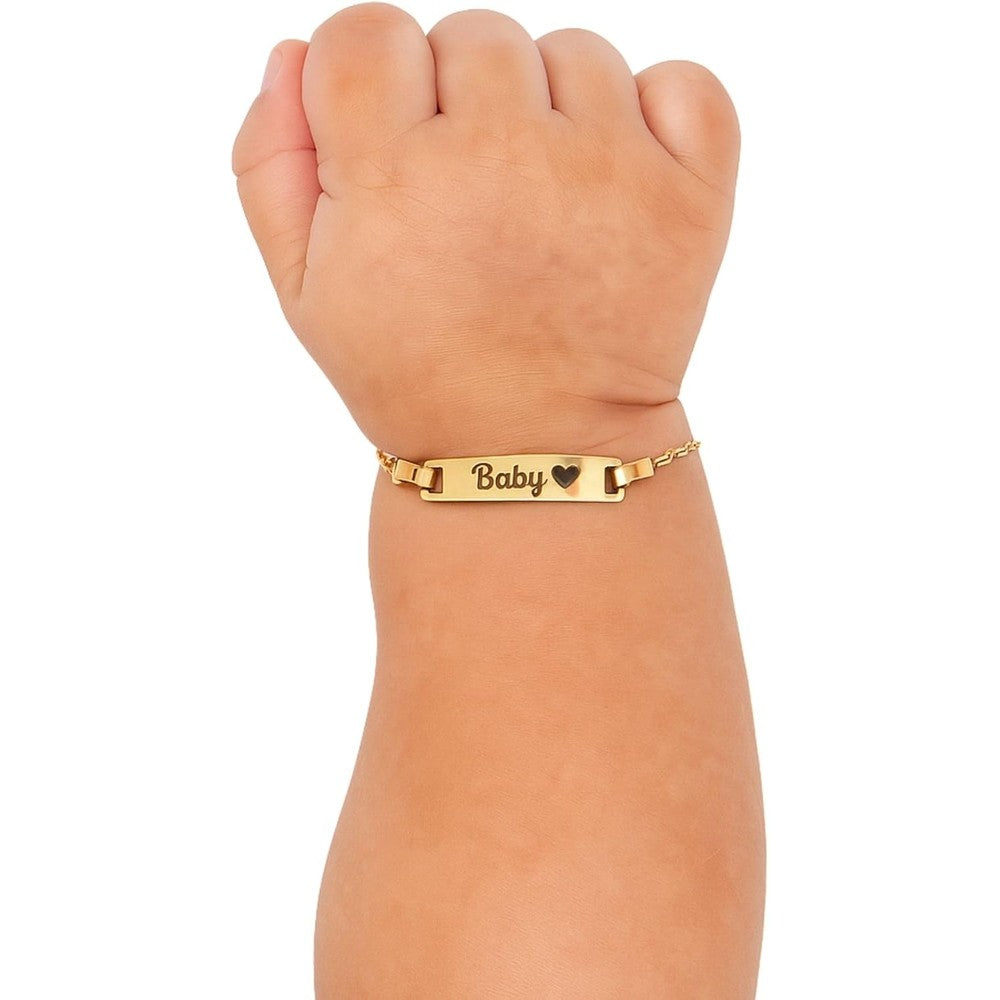 MIONZA 14K Solid Gold Baby Cross Bracelet front view on white background