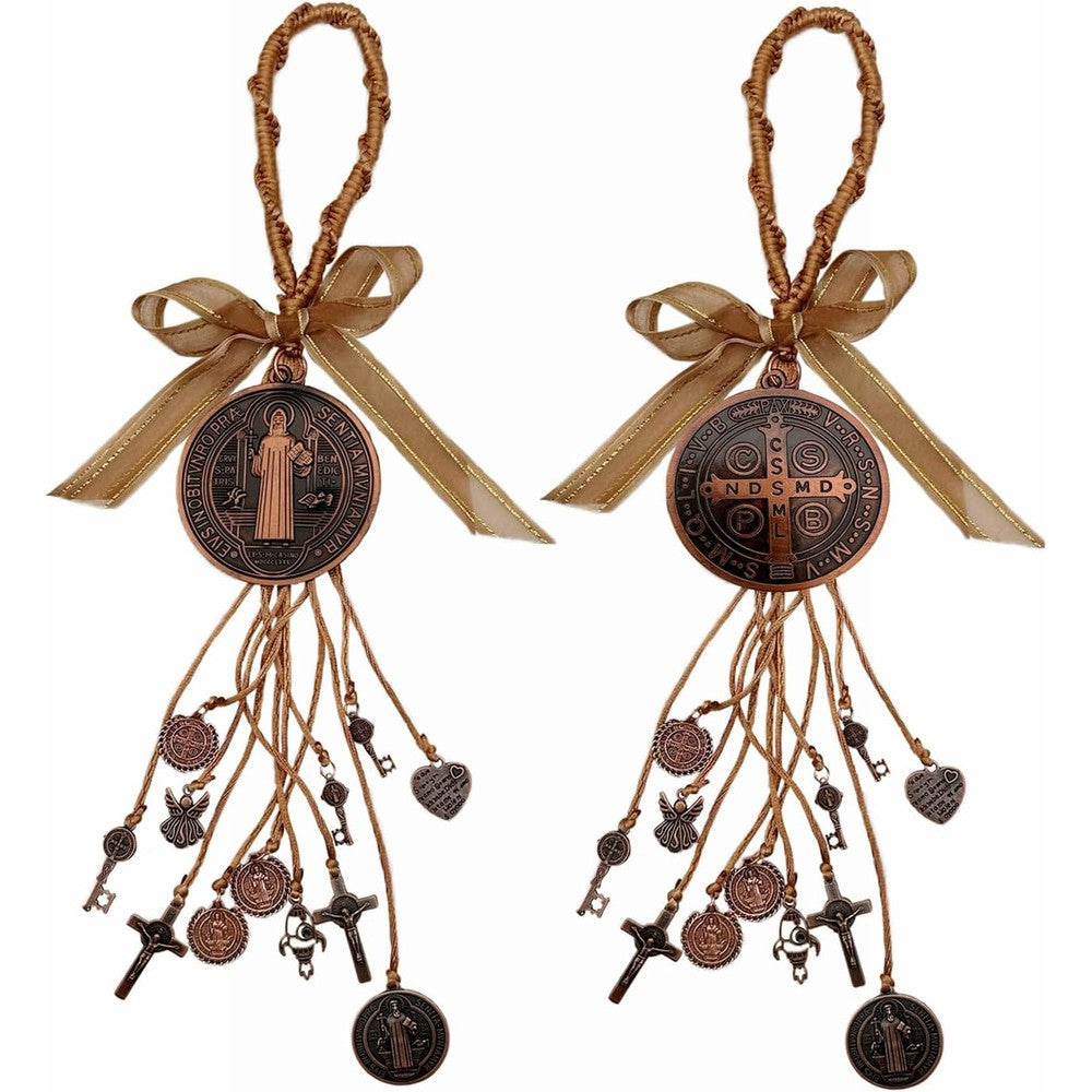 Bovemee Saint Benedict medal wooden beads rosary set front view for home protection