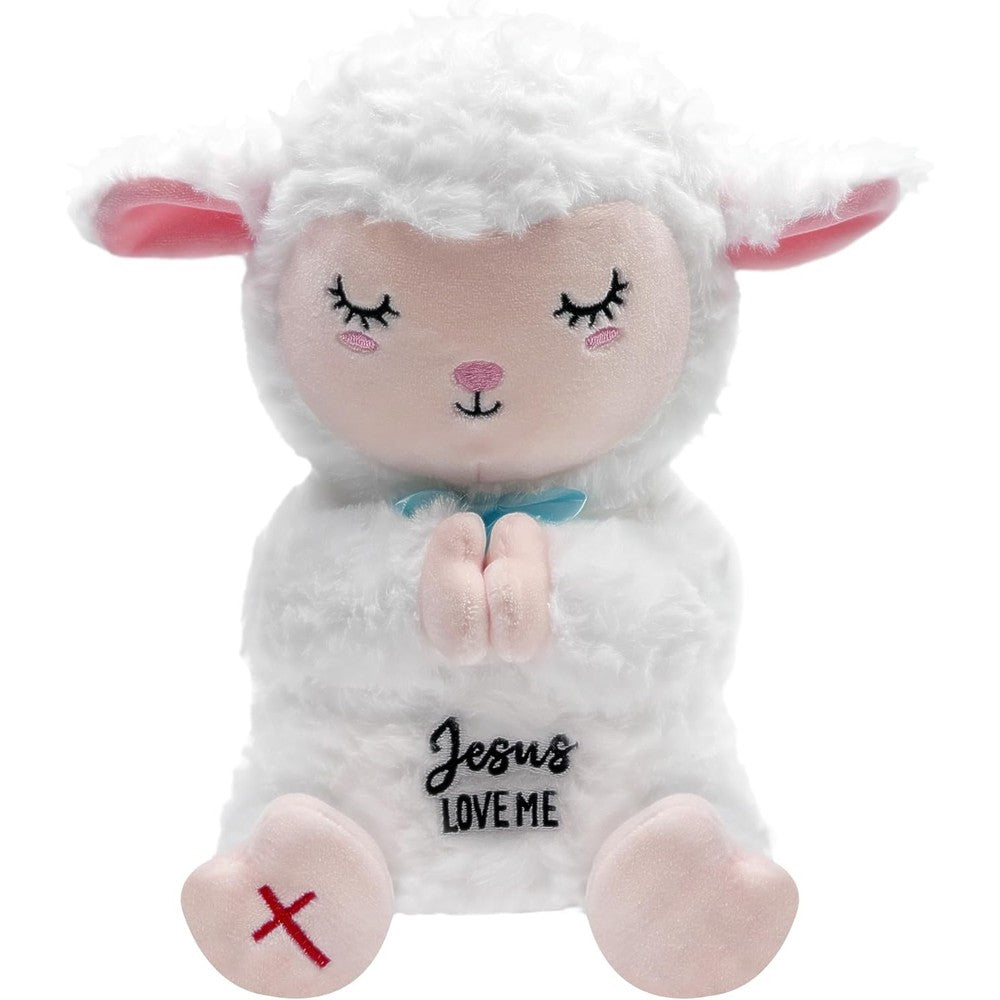 SEAOPOP Jesus plush lamb stuffed animal front view showing Christian cross embroidery