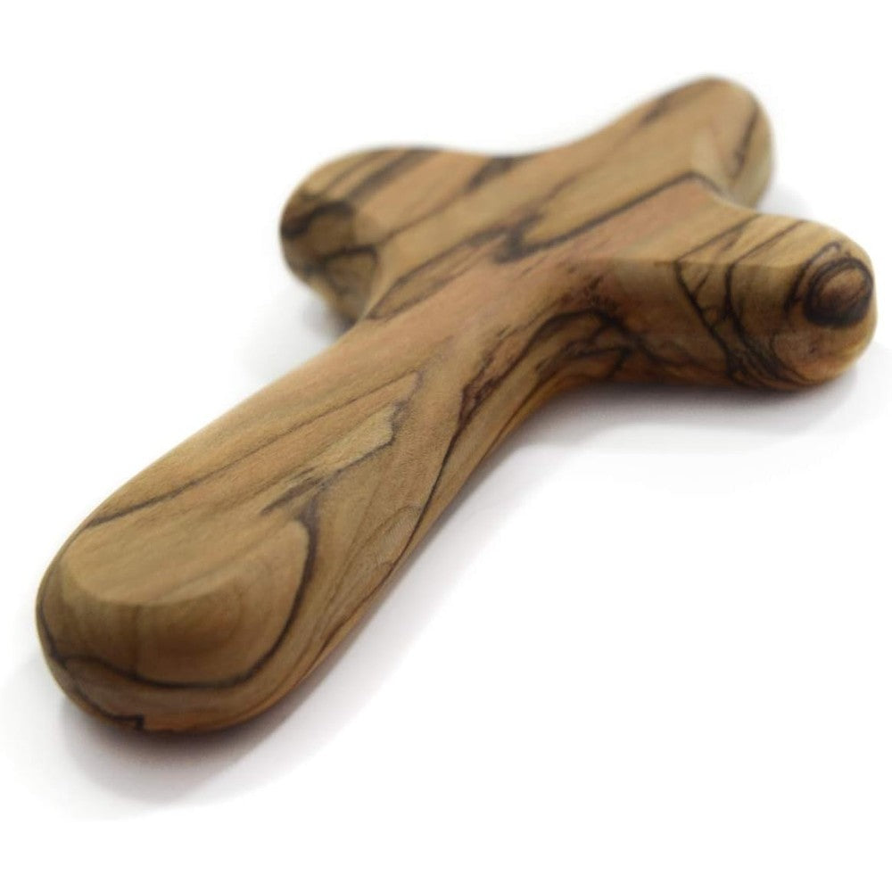 Mizze Made For Luck Handcrafted Olive Wood Comfort Holding Cross 10 Centimeters From Bethlehem With Pouch And Authenticity Certificate