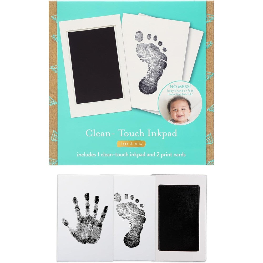 Kate & Milo Clean-Touch Ink Pad front view of the mess-free baby impression kit packaging.