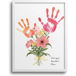 TwoDays Flower Bouquet Handprint Art Craft DIY Kit front view displaying finished floral keepsake with white frame