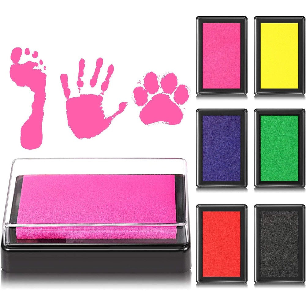 Outus small reusable ink pad set front view showcasing six colorful stamp pads for baby footprints