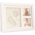 KeaBabies baby hand and footprint kit front view displaying wooden frame and clay impressions