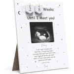 EURSET sonogram picture frame front view showing white wood finish and pregnancy countdown number blocks.