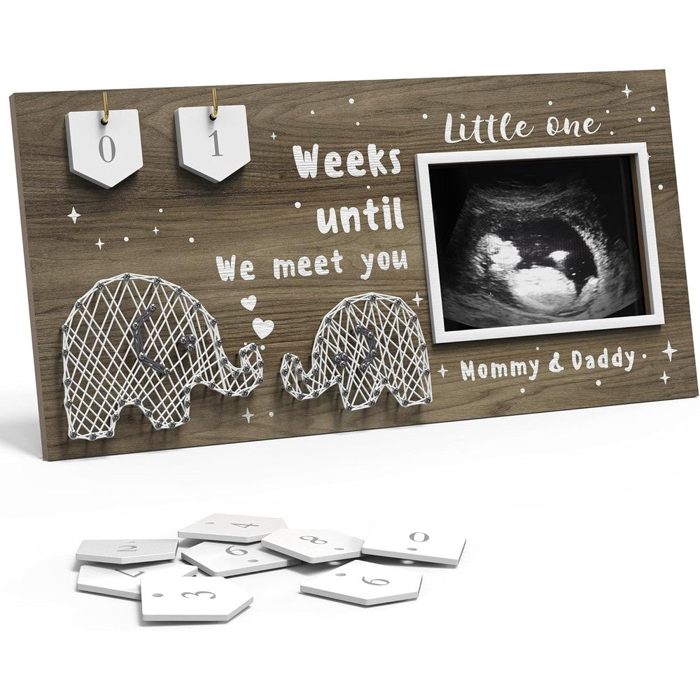 EURSET baby sonogram picture frame front view showing ultrasound photo and countdown number plaques