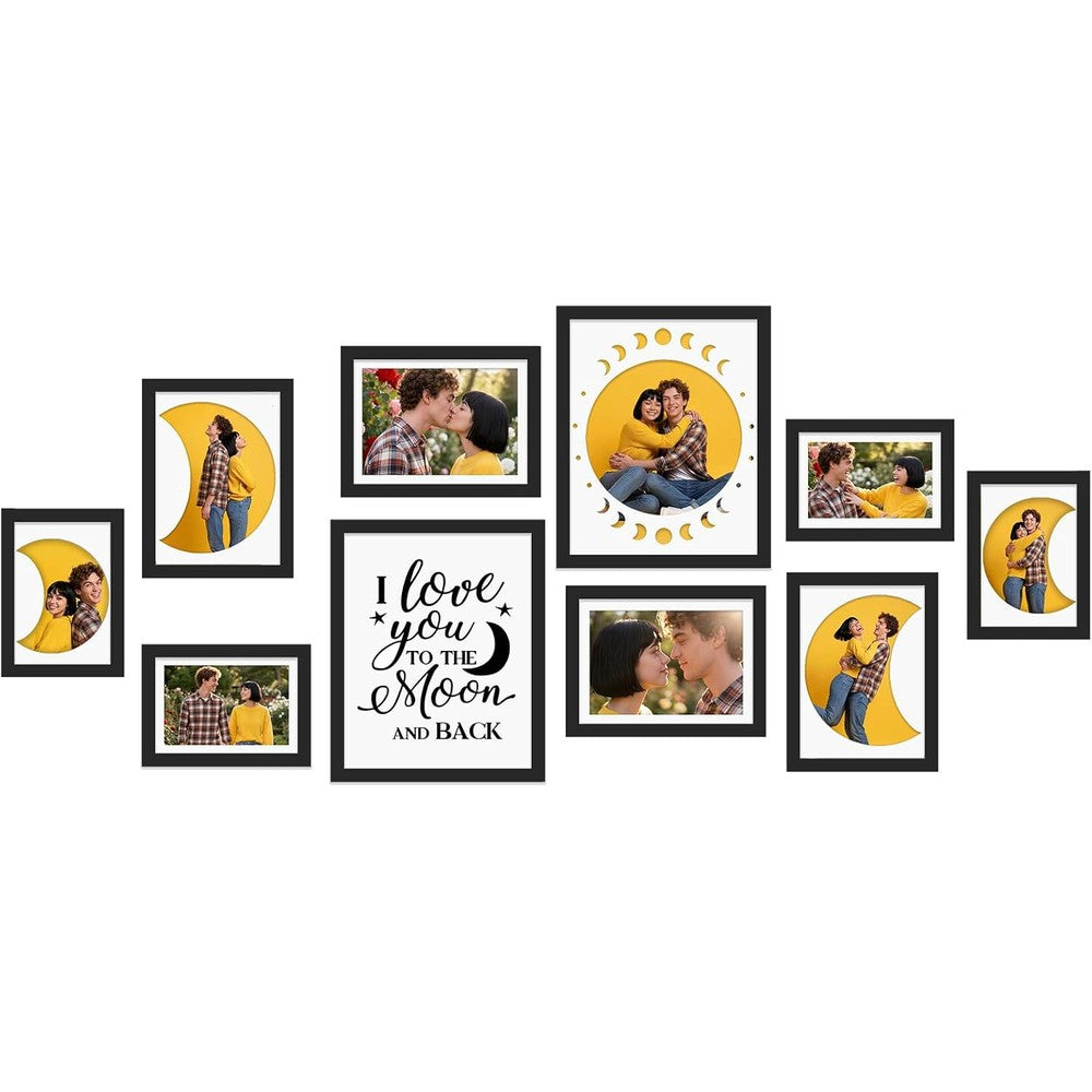 Giftgarden moon phase picture frame set front view displayed as a black celestial gallery wall.