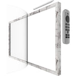 HOOKMEMO White Marble Silicone Frame for Echo Show 21 front view showing magnetic stylus attachment.