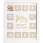 Kate and Milo My First Year Baby Photo Frame front view showing twelve monthly milestone slots.