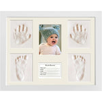 Womdee MICKYU personalized baby photo frame showing front view with handprint and footprint clay impressions
