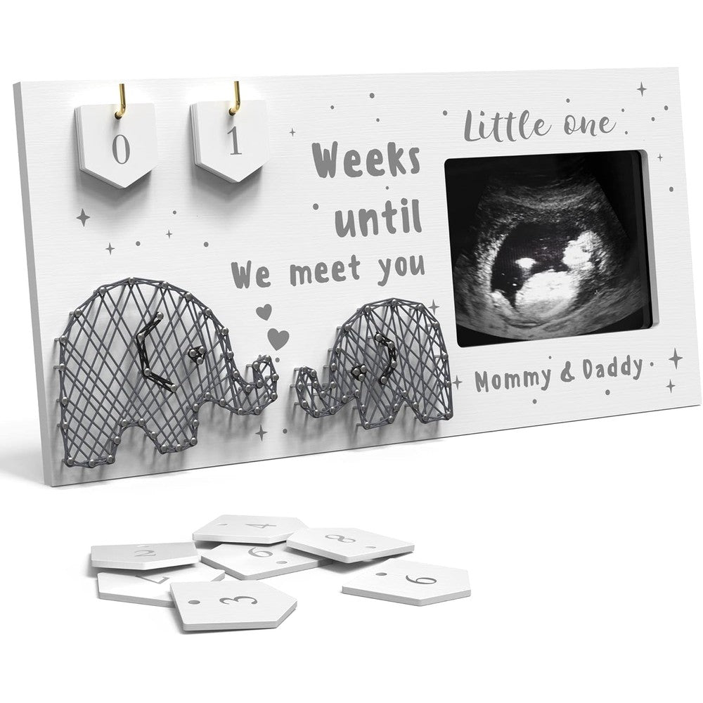 EURSET baby sonogram picture frame front view showing white wood finish and ultrasound photo slot.