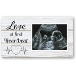 Brothers Bench Love at First Heartbeat ultrasound picture frame front view showing rustic white wood texture