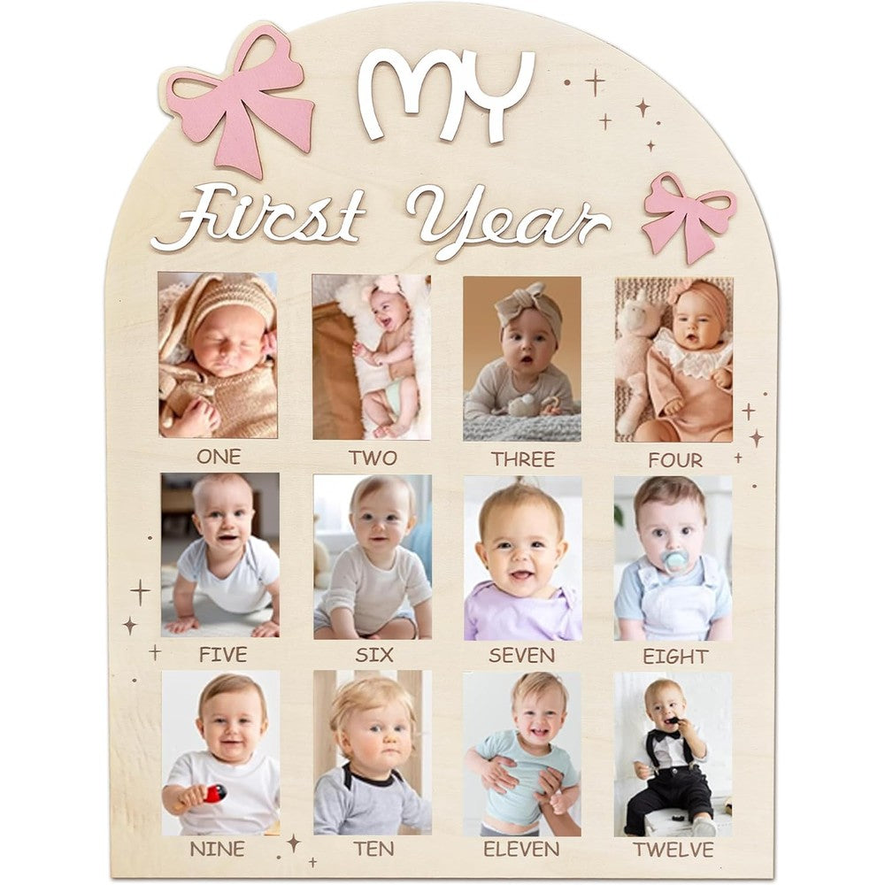 Aukolass Bow My First Year Photo Board front view premium milestone frame