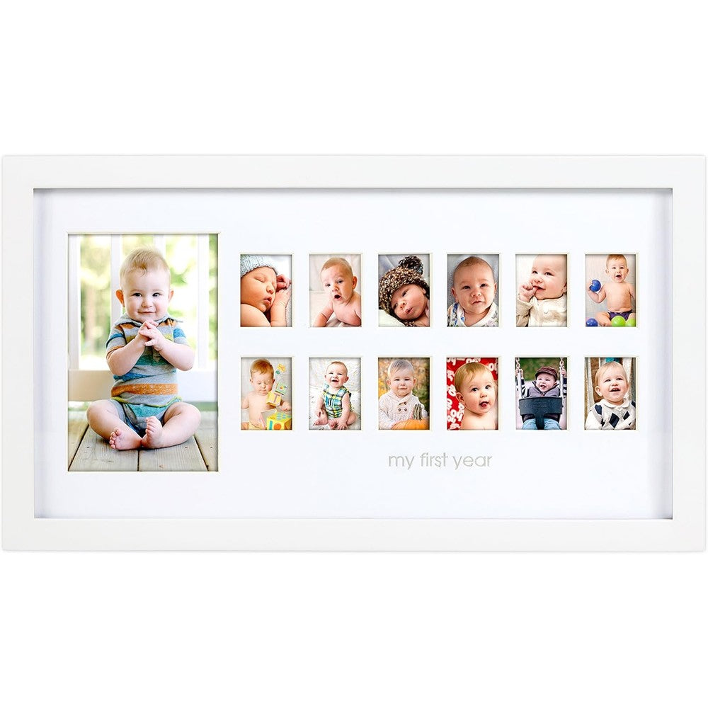Pearhead My First Year photo moments frame front view showing thirteen picture slots