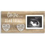 EURSET baby sonogram picture frame front view showing love at first heartbeat text and string hearts